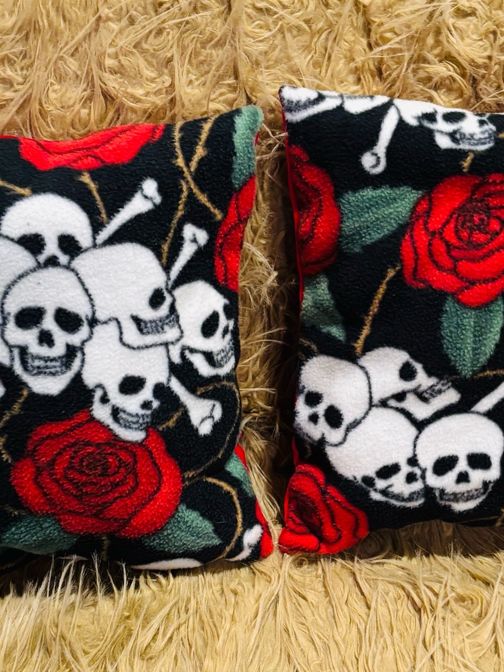 Skulls Gothic Fleece Velour Pillow set 13”x15” Handmade New